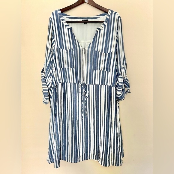 TORRID Women’s Blue & White Stripe Zip Front Drawstring Shirt Dress Size 6X - Picture 3 of 14